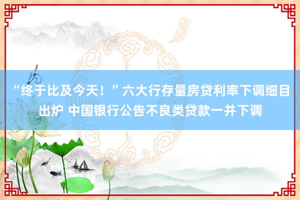 “终于比及今天！”六大行存量房贷利率下调细目出炉 中国银行公告不良类贷款一并下调